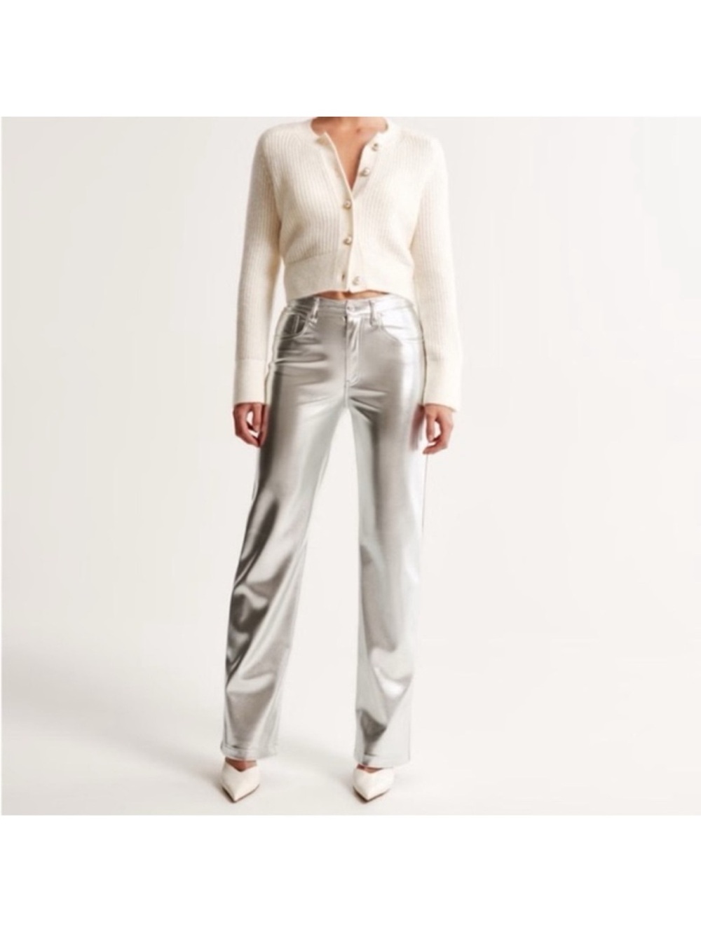 Abercrombie & Fitch 90’s ultra high rise Metallic Silver